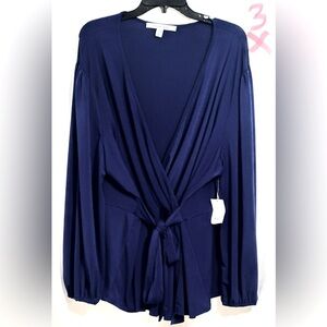 LADIES NAVY BLUE TOP WITH A CLOTH BELT